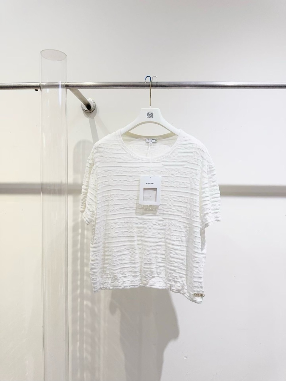 CHANEL White Textured Short Sleeve Tee